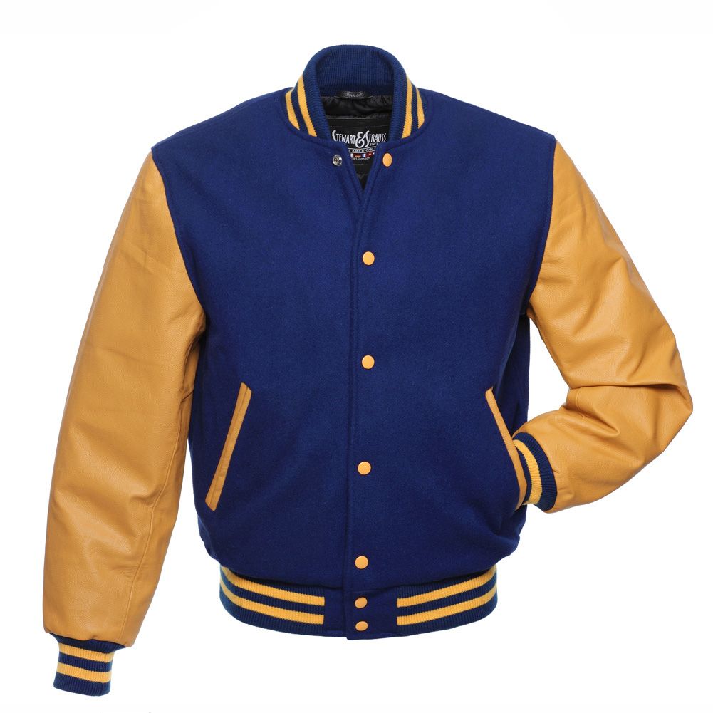 Yellow Sleeves Royal Blue Varsity Jacket in Mens Baseball Style