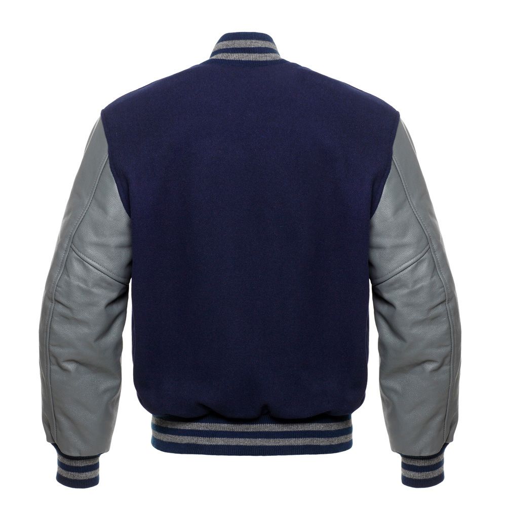 Jacketshop Jacket Navy Blue Wool Grey Leather Varsity Jacket