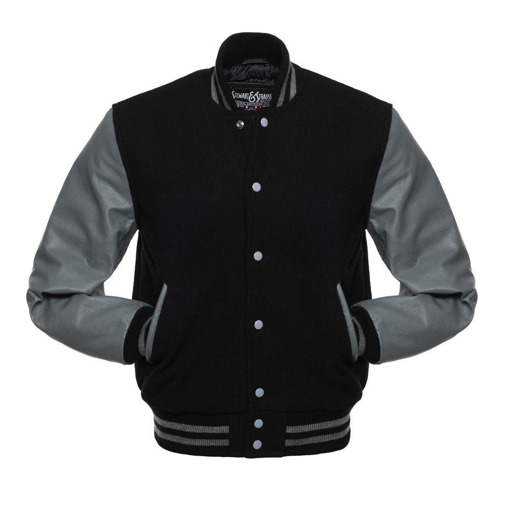 Jacketshop Jacket Black Wool Grey Leather Varsity Jackets
