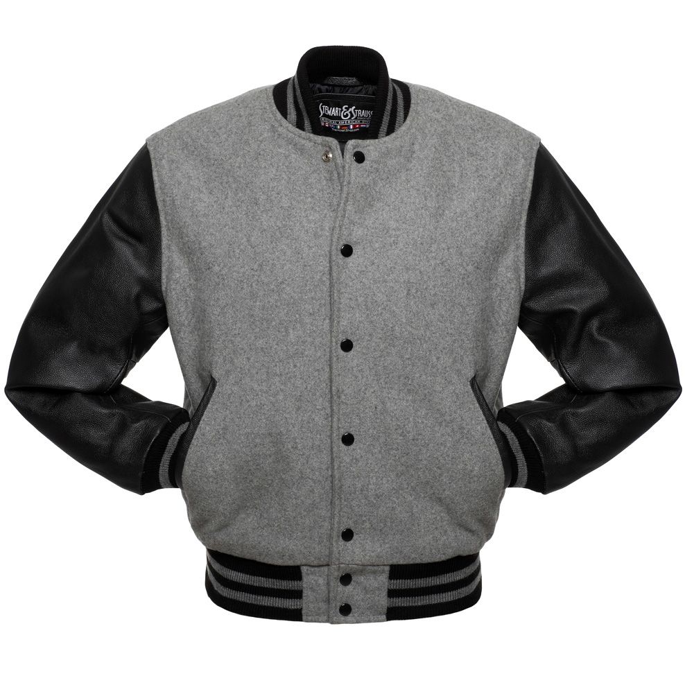 Jacketshop Jacket Grey Wool Black Leather Letterman Jackets