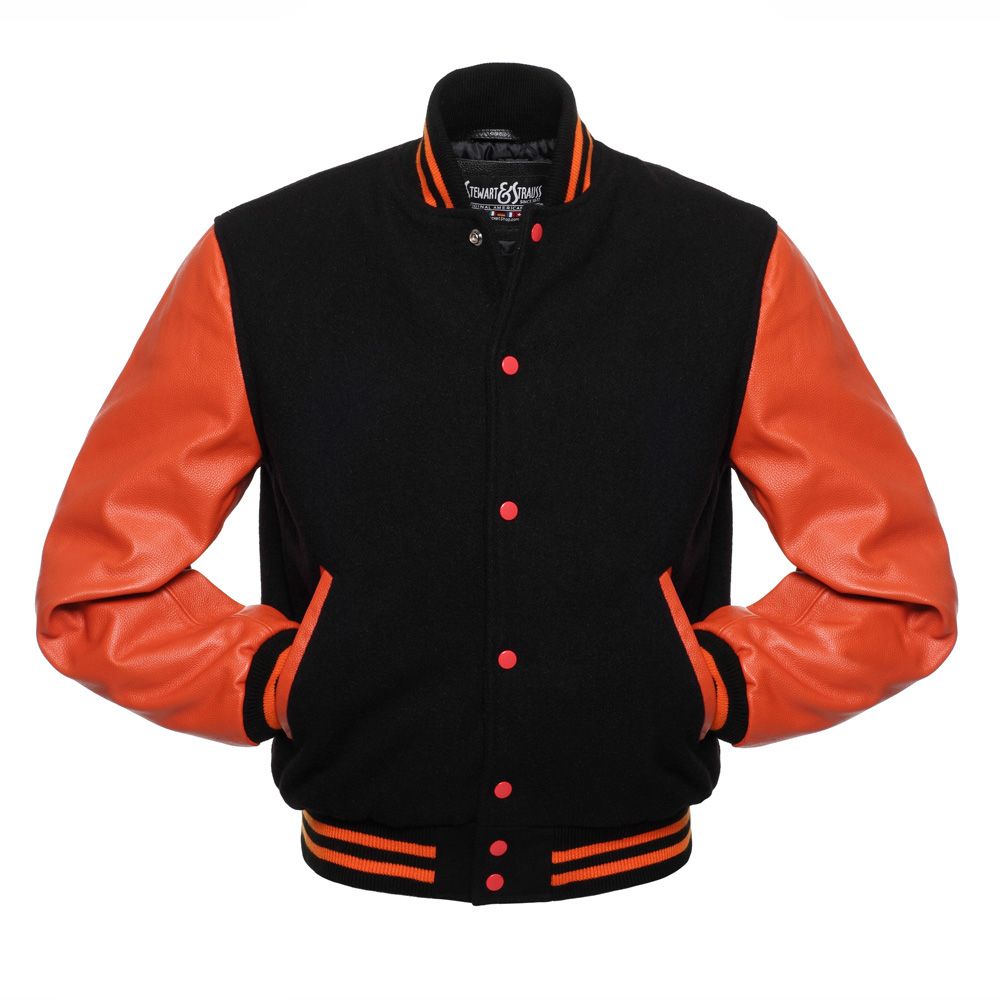 Jacketshop Jacket Black Wool Orange Leather College Jackets