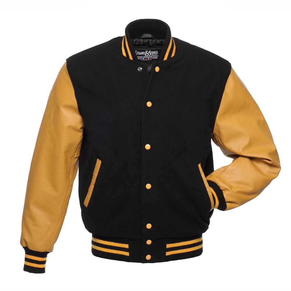 Jacketshop Jacket Black Wool Gold Leather Varsity Jackets