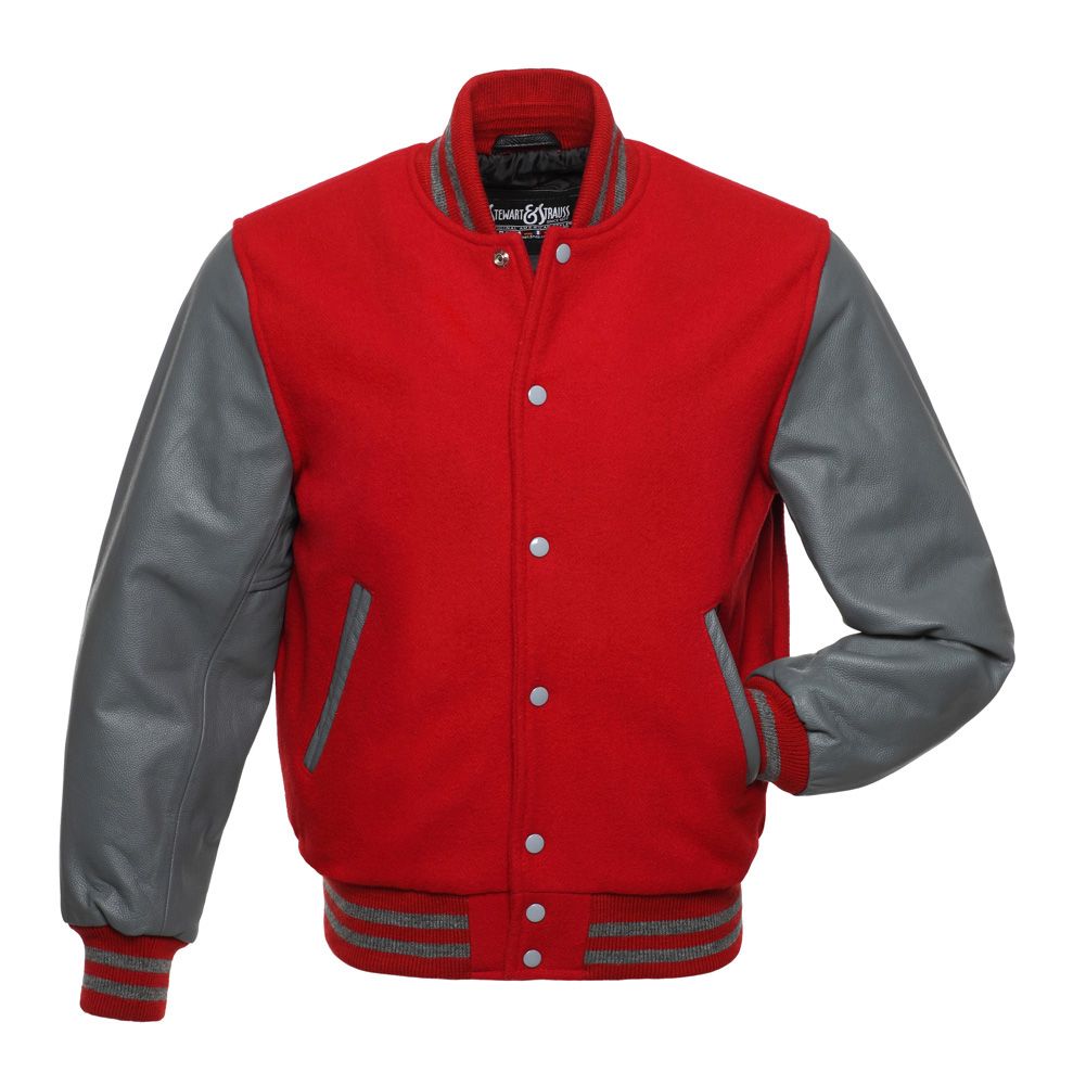 Jacketshop Jacket Scarlet Red Wool Grey Leather Varsity Jackets