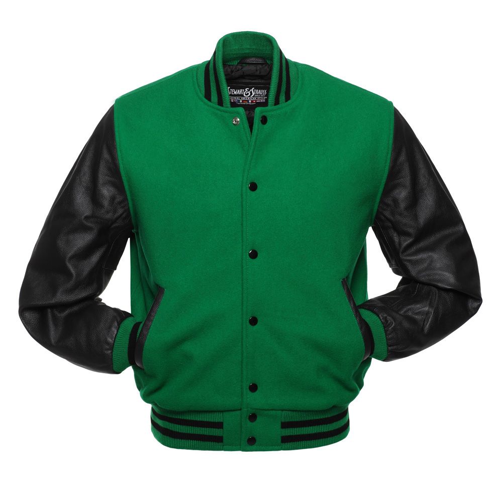 Jacketshop Jacket Kelly Green Wool Black Leather Letterman Jacket