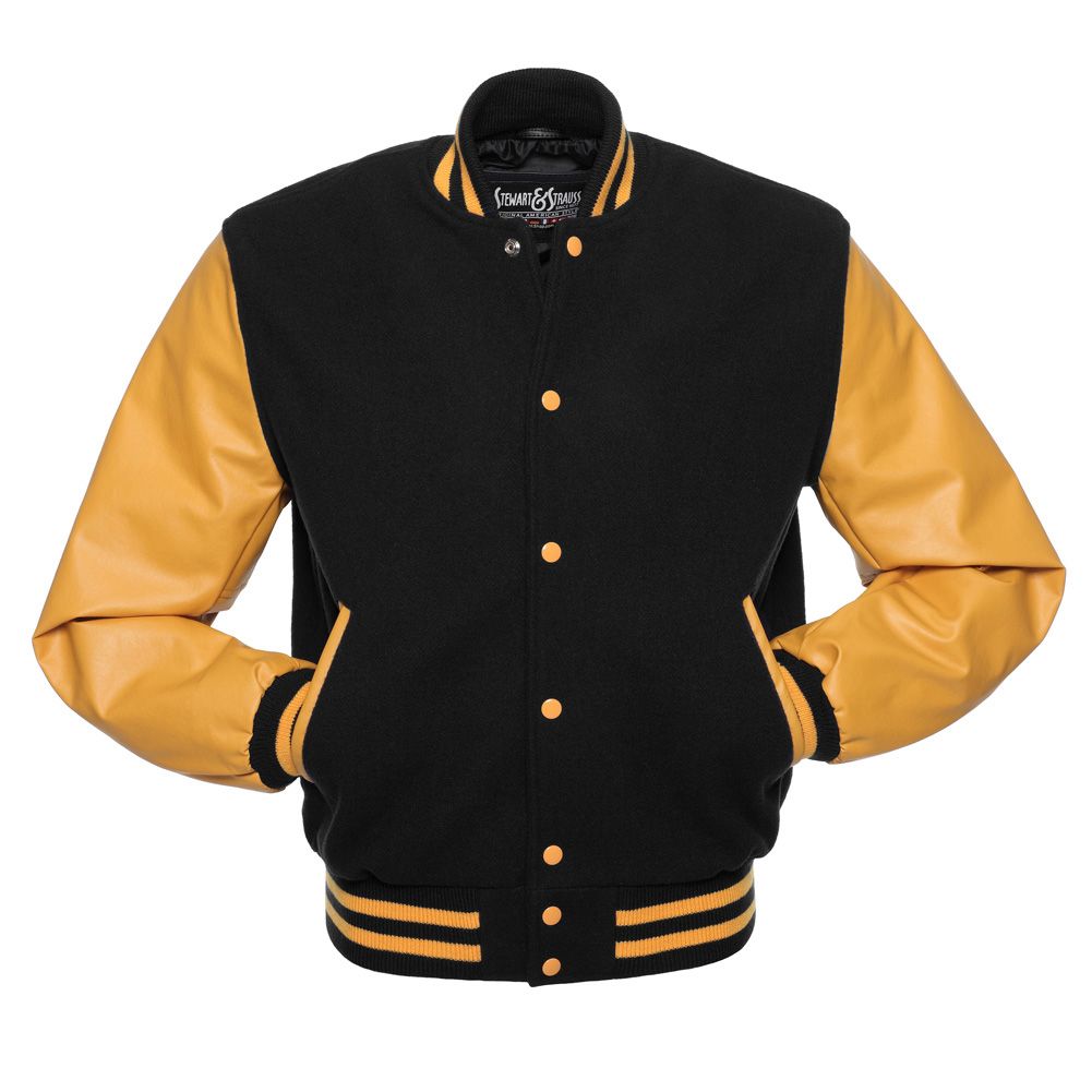Jacketshop Jacket Black Wool Gold Vinyl Varsity Jackets