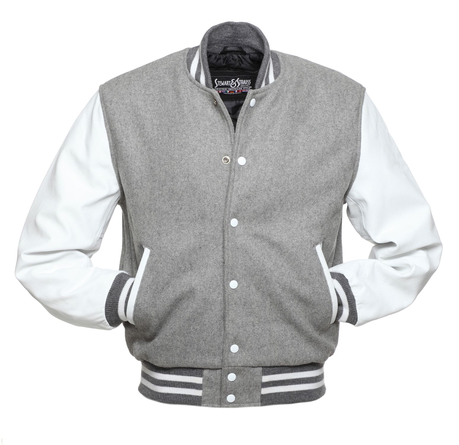 Jacketshop Jacket Grey Wool White Leather Letterman Jackets