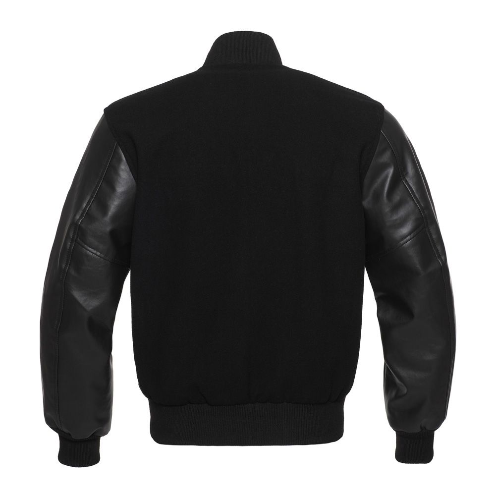 Jacketshop Jacket Plain Black Wool Vinyl Varsity Jackets