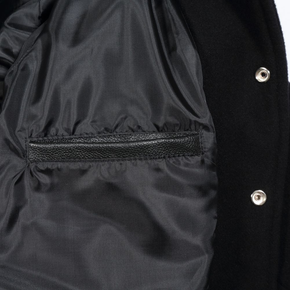 Jacketshop Jacket Plain Black Wool Vinyl Varsity Jackets
