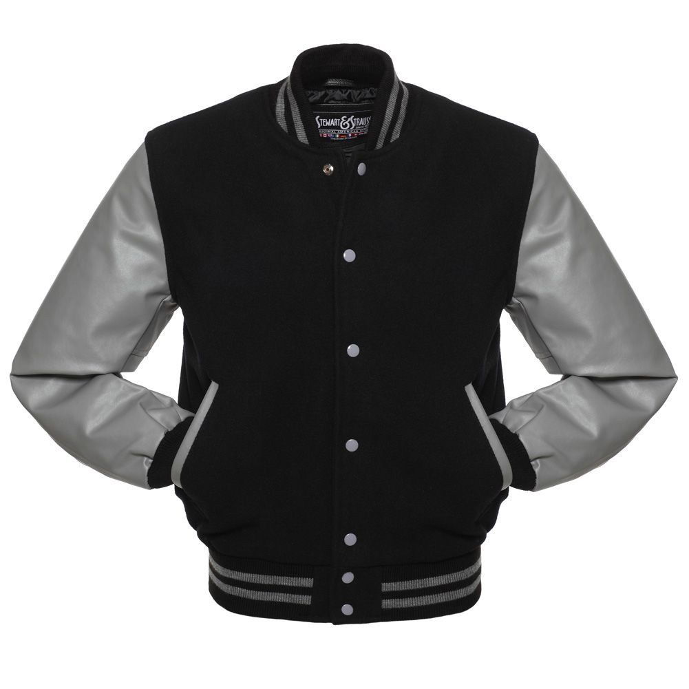 Jacketshop Jacket Black Wool Grey Vinyl Varsity Jackets