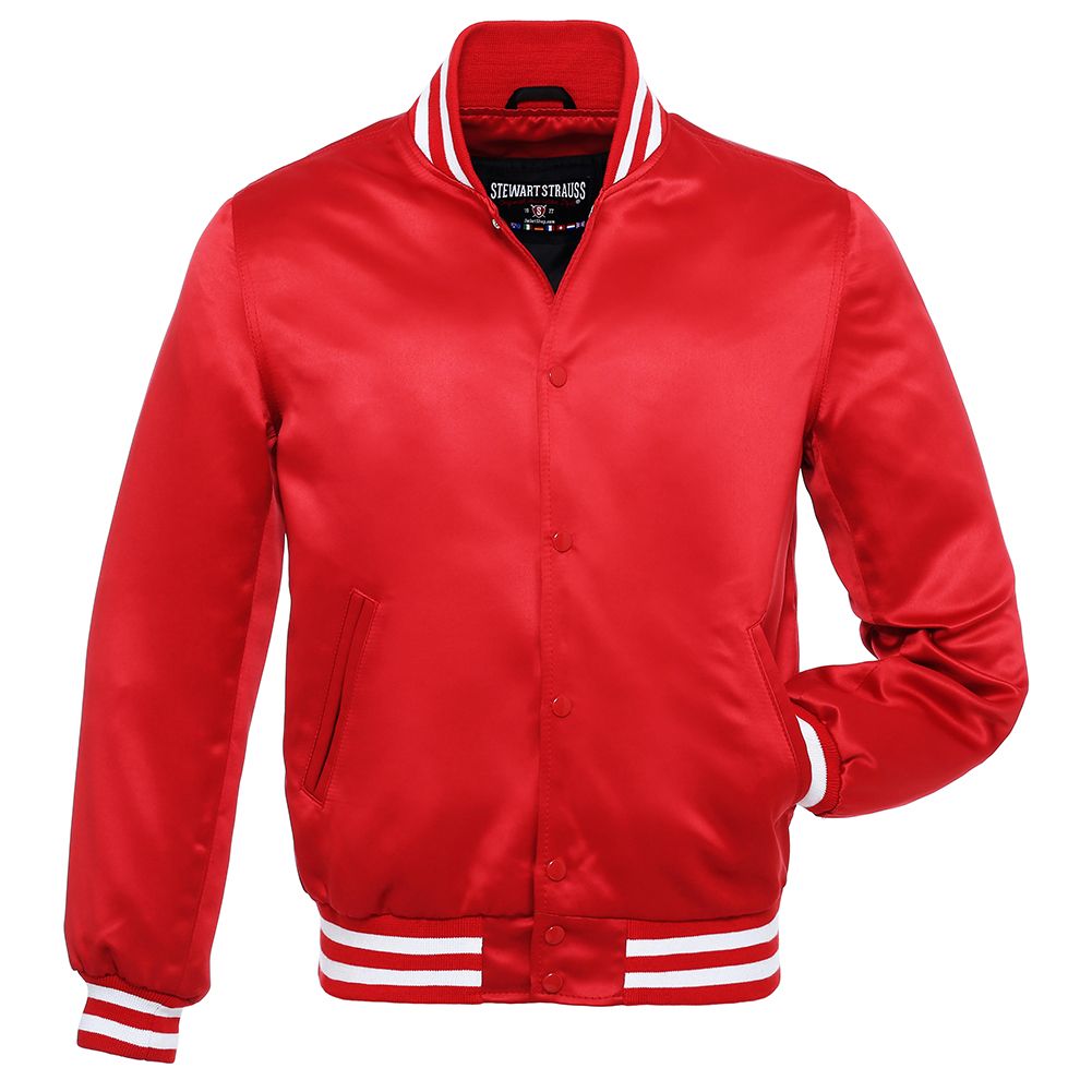 White & Red Satin Varsity Jacket - 2023