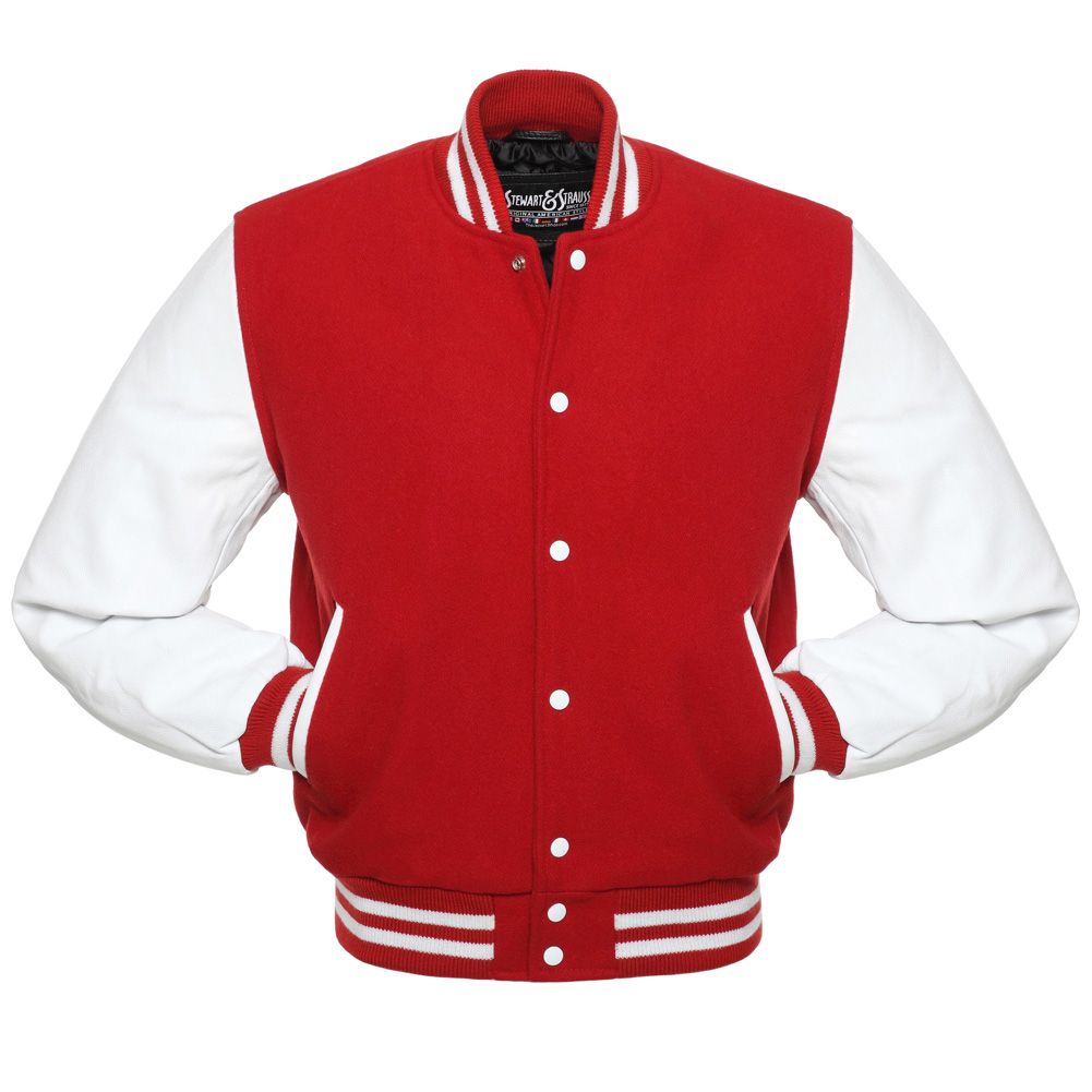 Jacketshop Jacket Kids Scarlet Red Wool White Vinyl Varsity Jacket