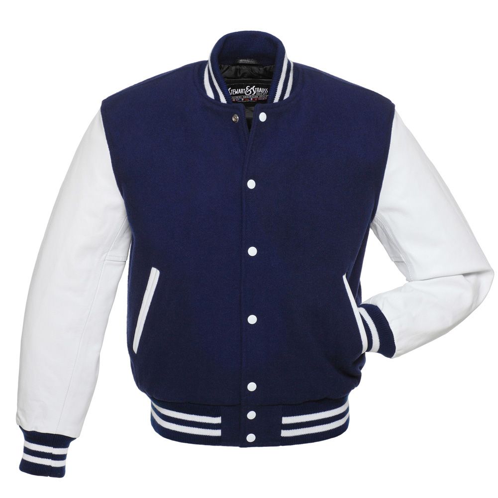 Jacketshop Jacket Kids Navy Blue Wool White Vinyl Varsity Jackets