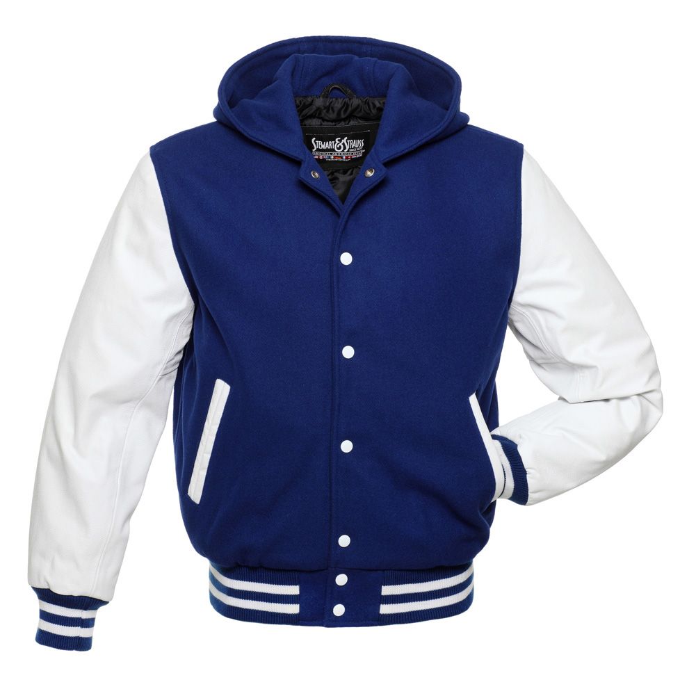 Jacketshop Jacket Hoodie Royal Blue Wool White Leather Varsity Jacket