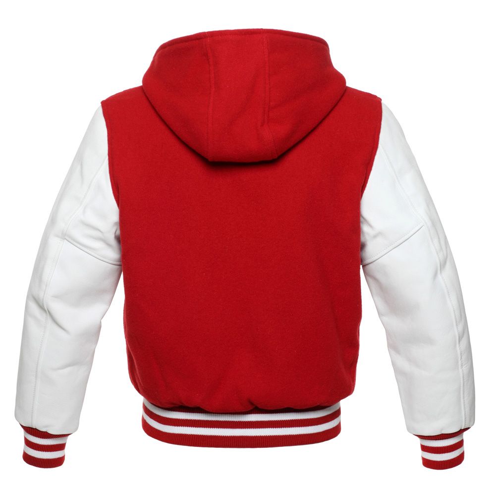 Jacketshop Jacket Hoodie Scarlet Red Wool White Leather Letterman Jacket