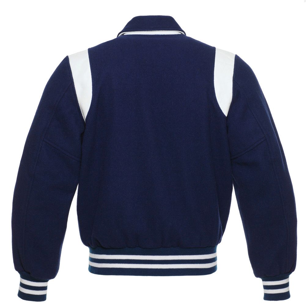 Jacketshop Jacket Retro Navy Blue Wool White Leather Letterman Jackets