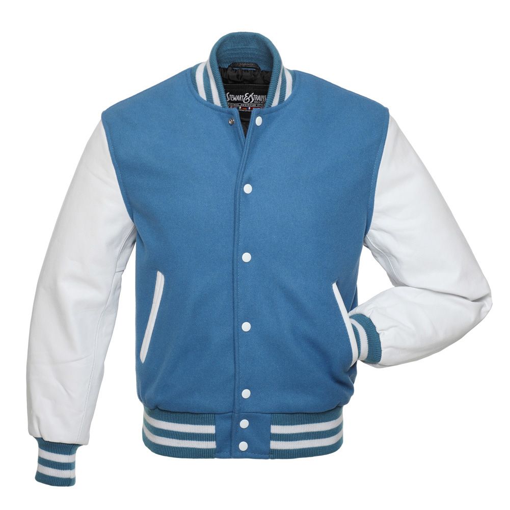 Jacketshop Jacket Columbia Blue Wool White Leather Baseball Jacket