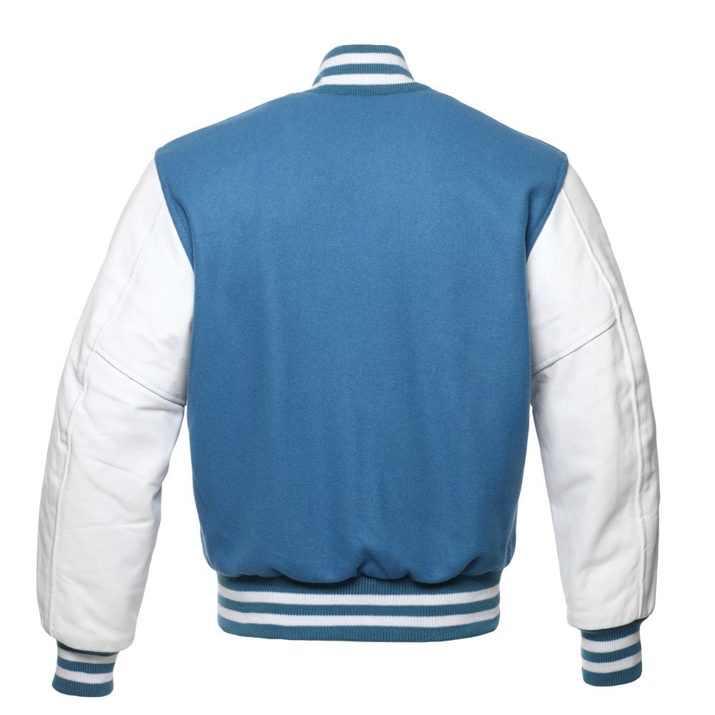 Jacketshop Jacket Columbia Blue Wool White Leather Baseball Jacket