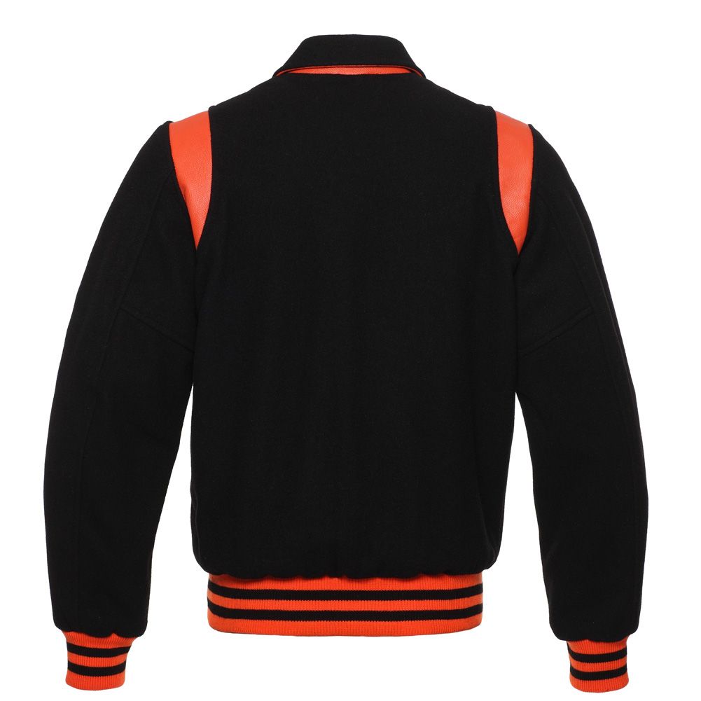 Jacketshop Jacket Retro Black Wool Orange Leather Letter Jacket