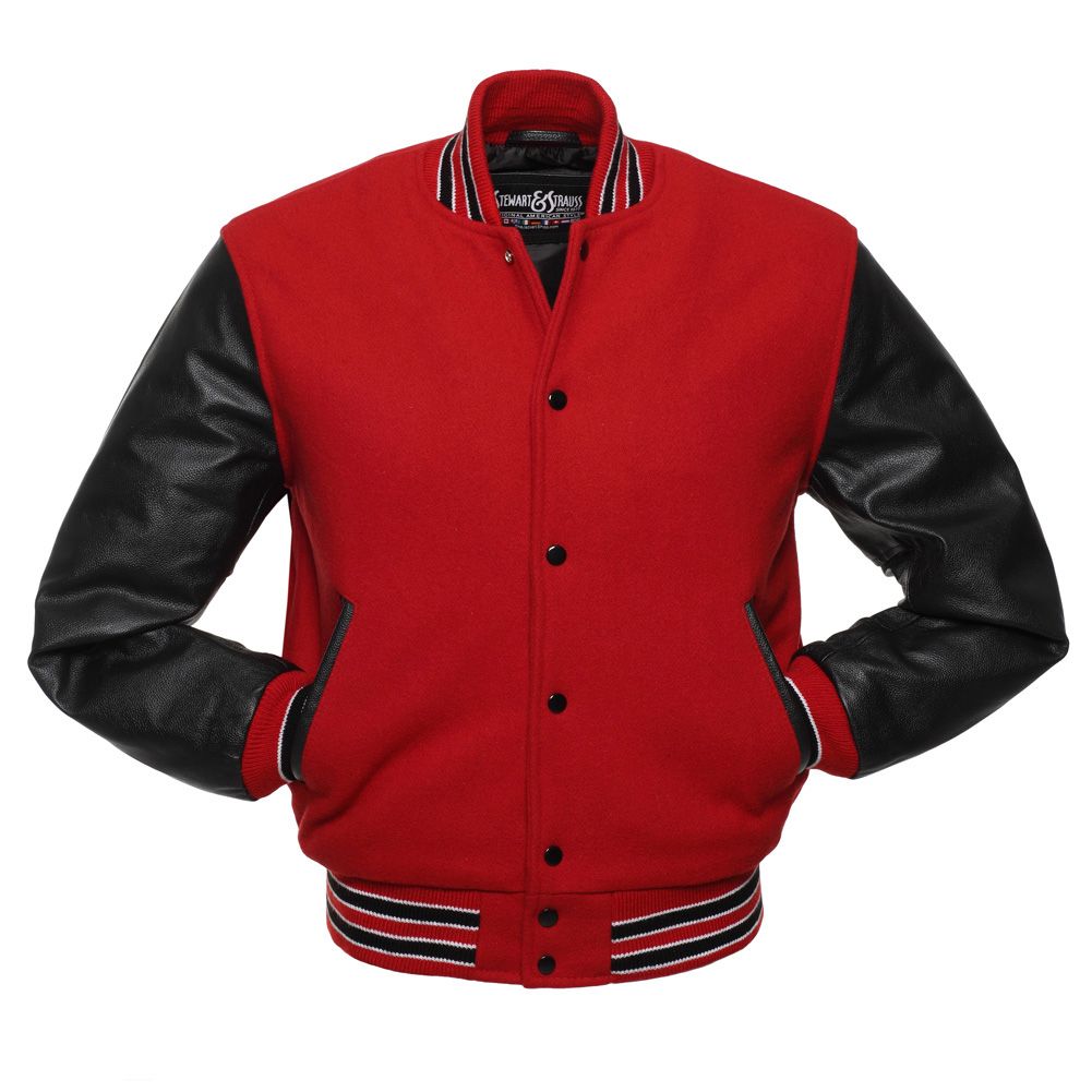 Jacketshop Jacket Red Wool Black Leather Lettermans Jackets