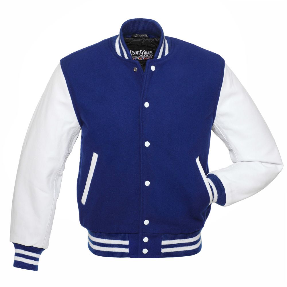 Jacketshop Jacket Royal Blue Wool White Leather Varsity Jacket