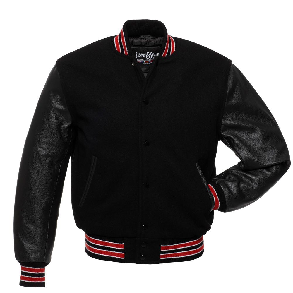 Jacketshop Jacket Black Wool Red Leather Letterman S Jacket