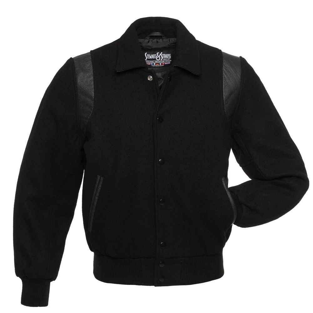 Jacketshop Jacket Retro Black Wool Black Leather Letterman Jacket