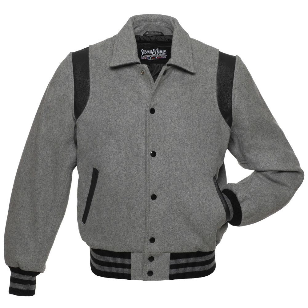 Jacketshop Jacket Retro Grey Wool Black Leather Letter Jackets