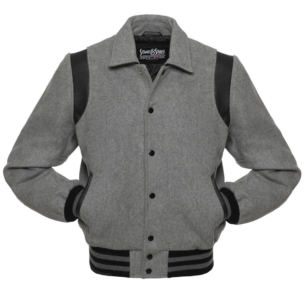 Jacketshop Jacket Retro Grey Wool Black Leather Letter Jackets