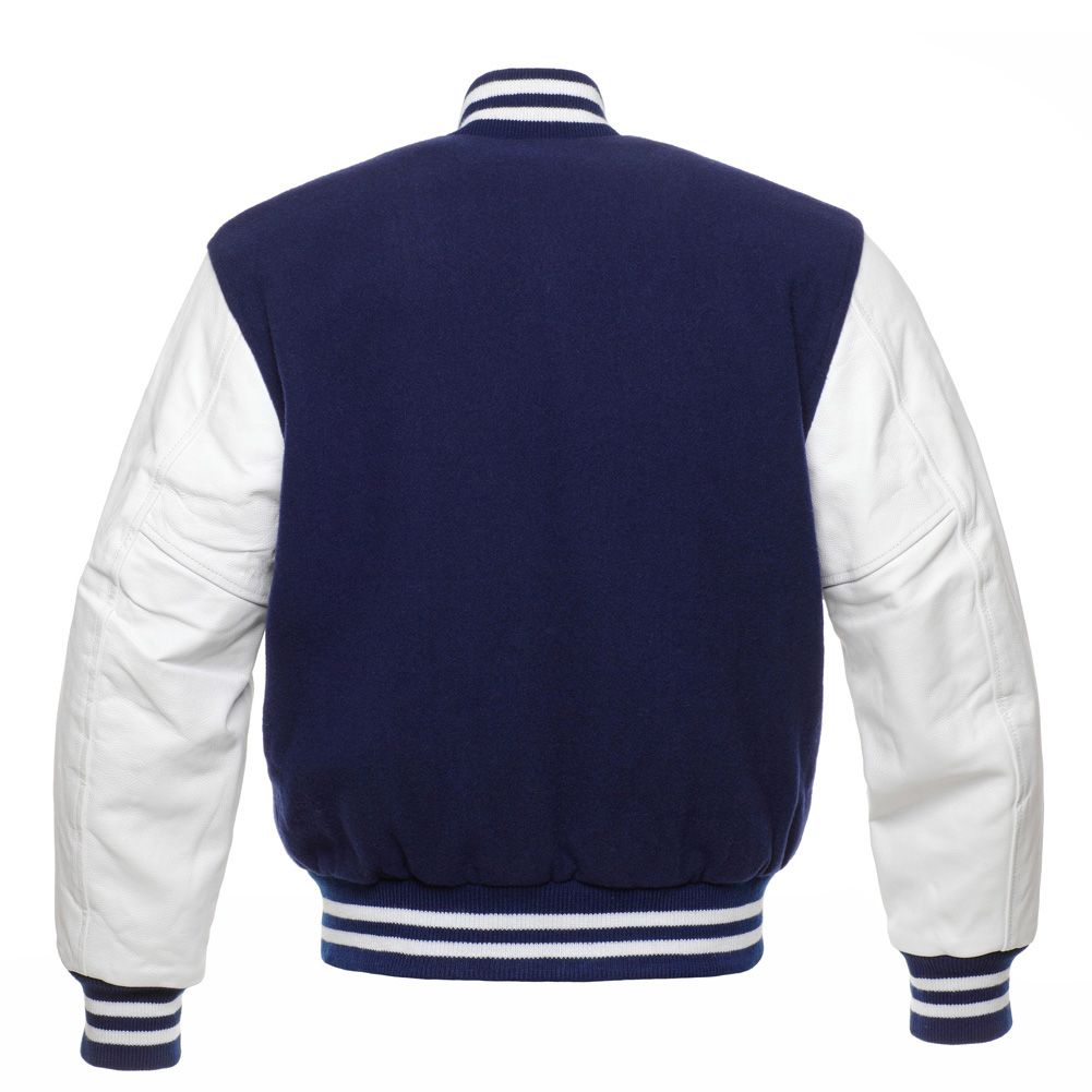 Jacketshop Jacket Navy Blue Wool White Leather Letter Jackets