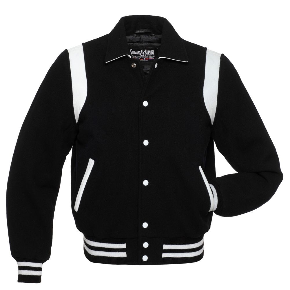 Jacketshop Jacket Retro Black Wool White Leather Letterman Jacket