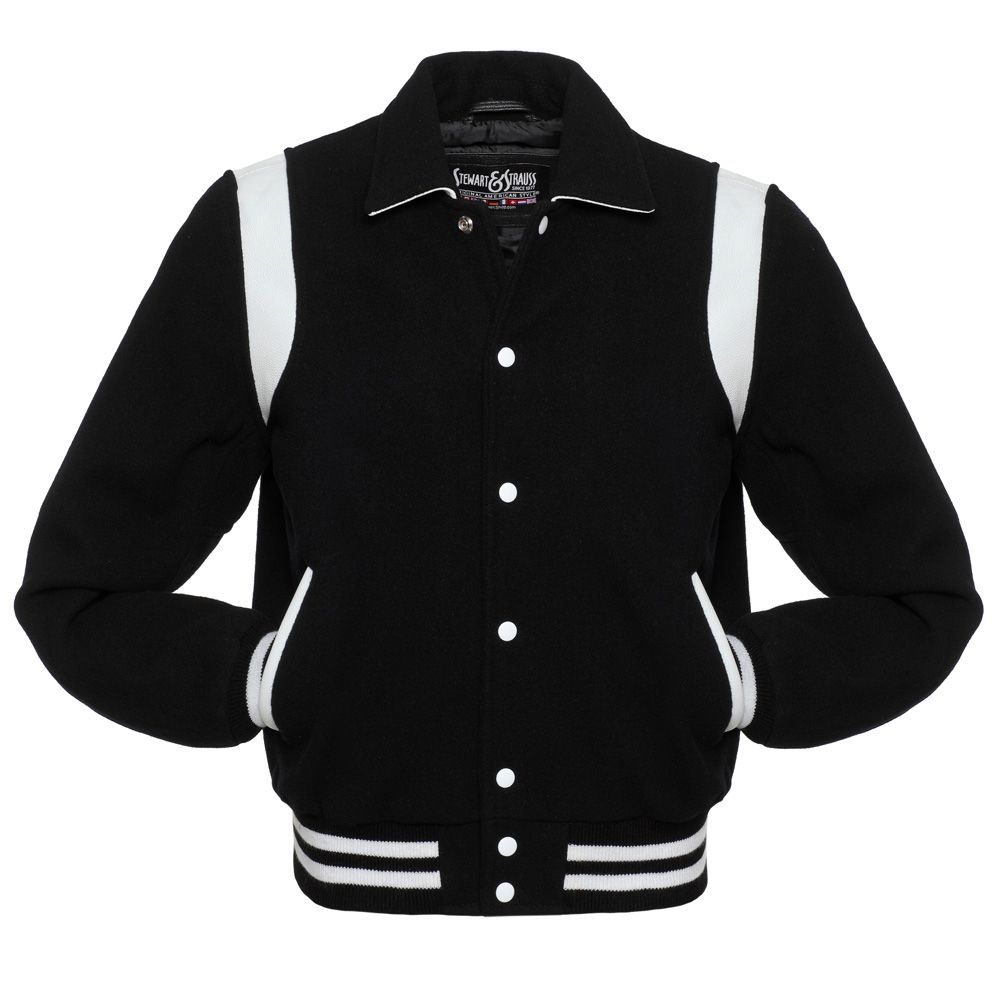 Jacketshop Jacket Retro Black Wool White Leather Letterman Jacket