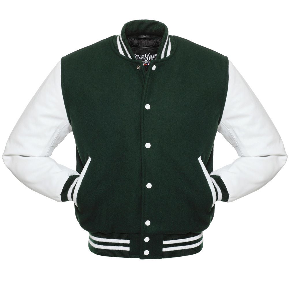 Jacketshop Jacket Forest Green Wool White Leather Varsity Jackets