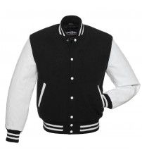 Jacketshop Jacket Black Wool Grey Leather Varsity Jackets