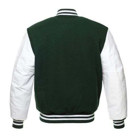 Jacketshop Jacket Forest Green Wool White Leather Varsity Jackets