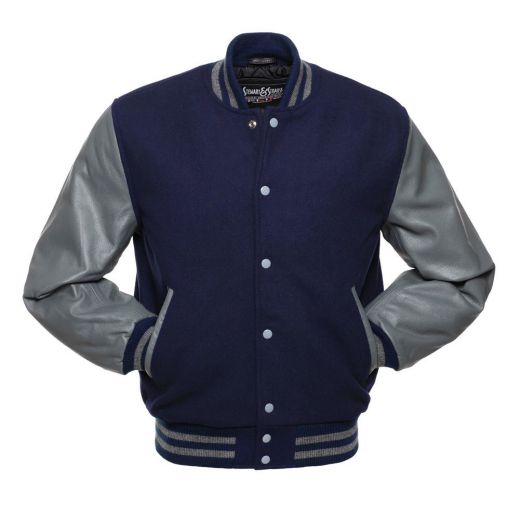 Jacketshop Jacket Navy Blue Wool Grey Leather Varsity Jacket