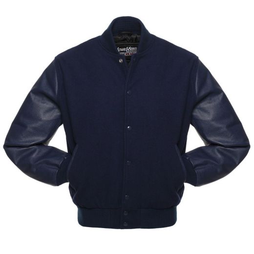 Jacket Navy Blue Wool Navy Blue Leather Varsity Jacket