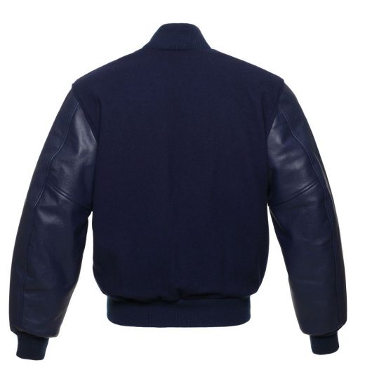 Jacketshop Jacket Navy Blue Wool Navy Blue Leather Varsity Jacket