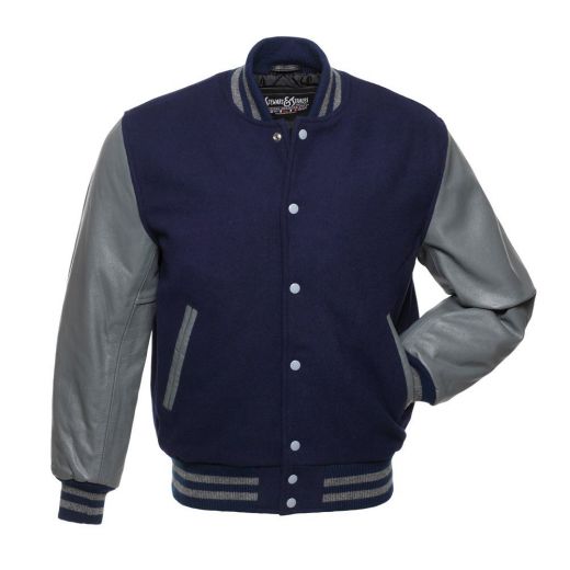 Jacketshop Jacket Navy Blue Wool Grey Leather Varsity Jacket