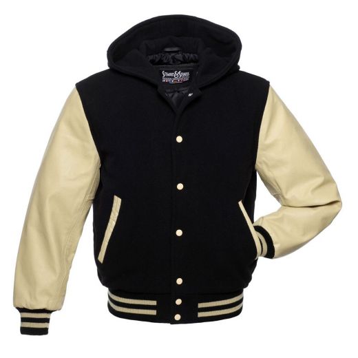 Jacket Hoodie Black Wool Natural Leather College Jackets