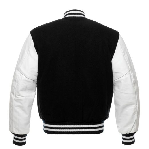 Jacket Black Wool White Leather Letterman Jacket