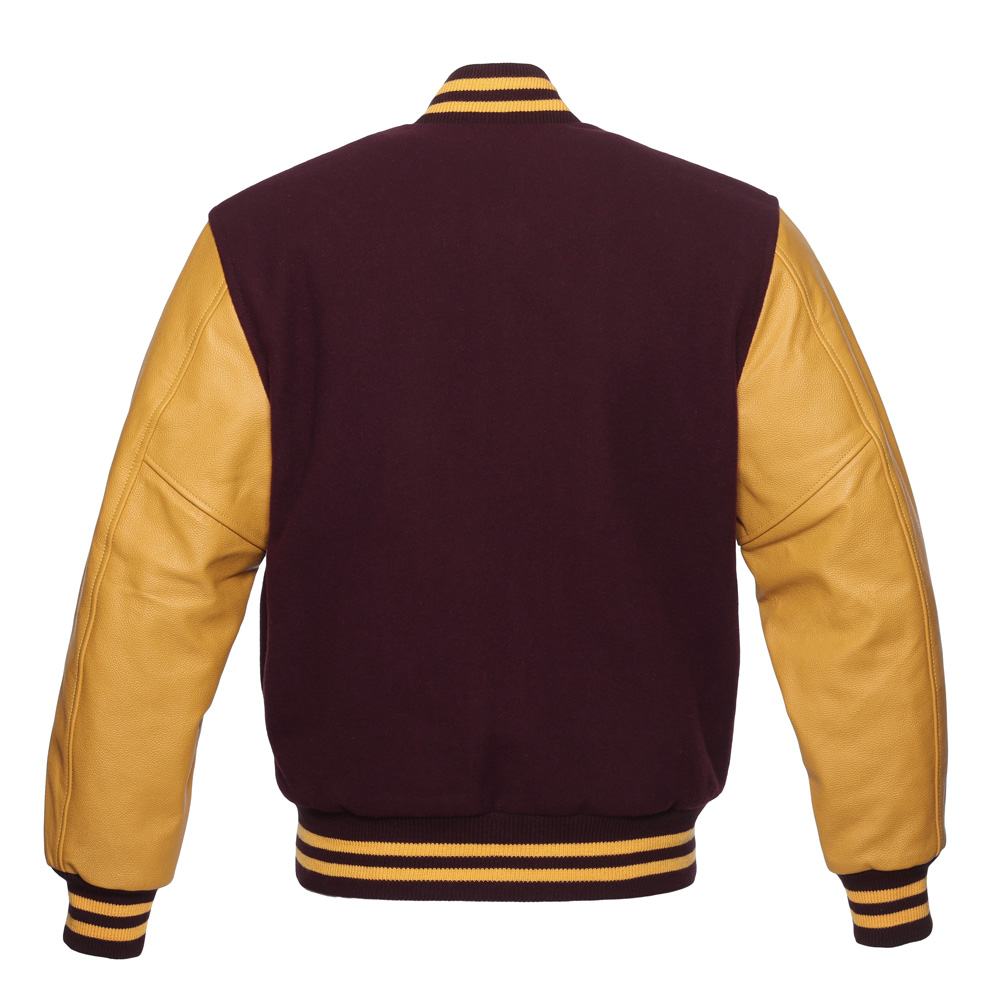 maroon and gold varsity jacket