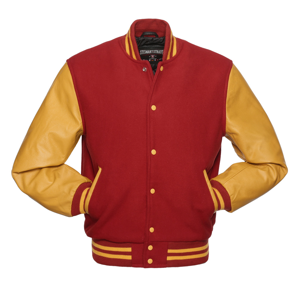 Jacketshop Jacket Red Wool Gold Leather Letterman Jacket