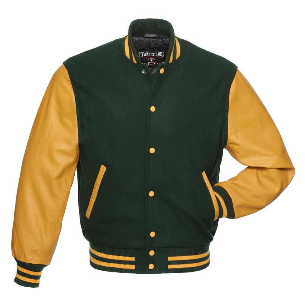 Jacketshop Jacket Forest Green Wool Gold Leather Letterman Jacket