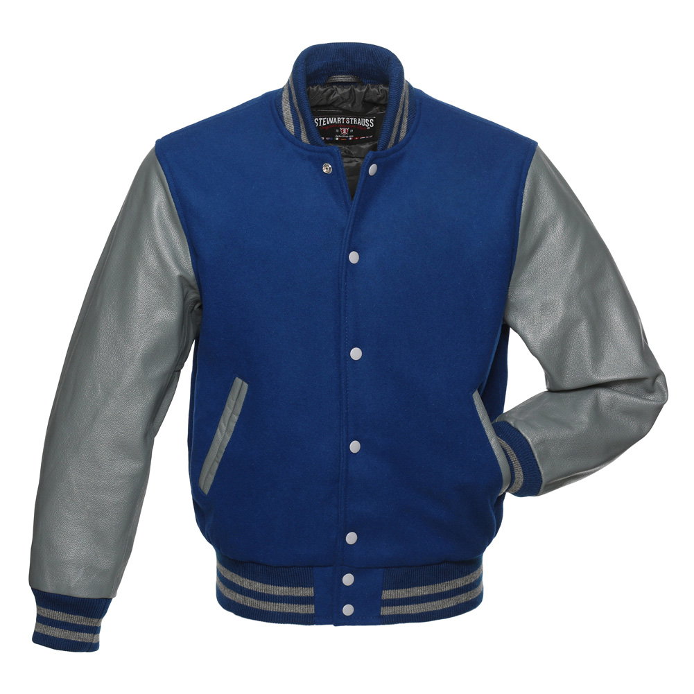 Jacketshop Jacket Royal Blue Wool Grey Leather Letterman Jacket