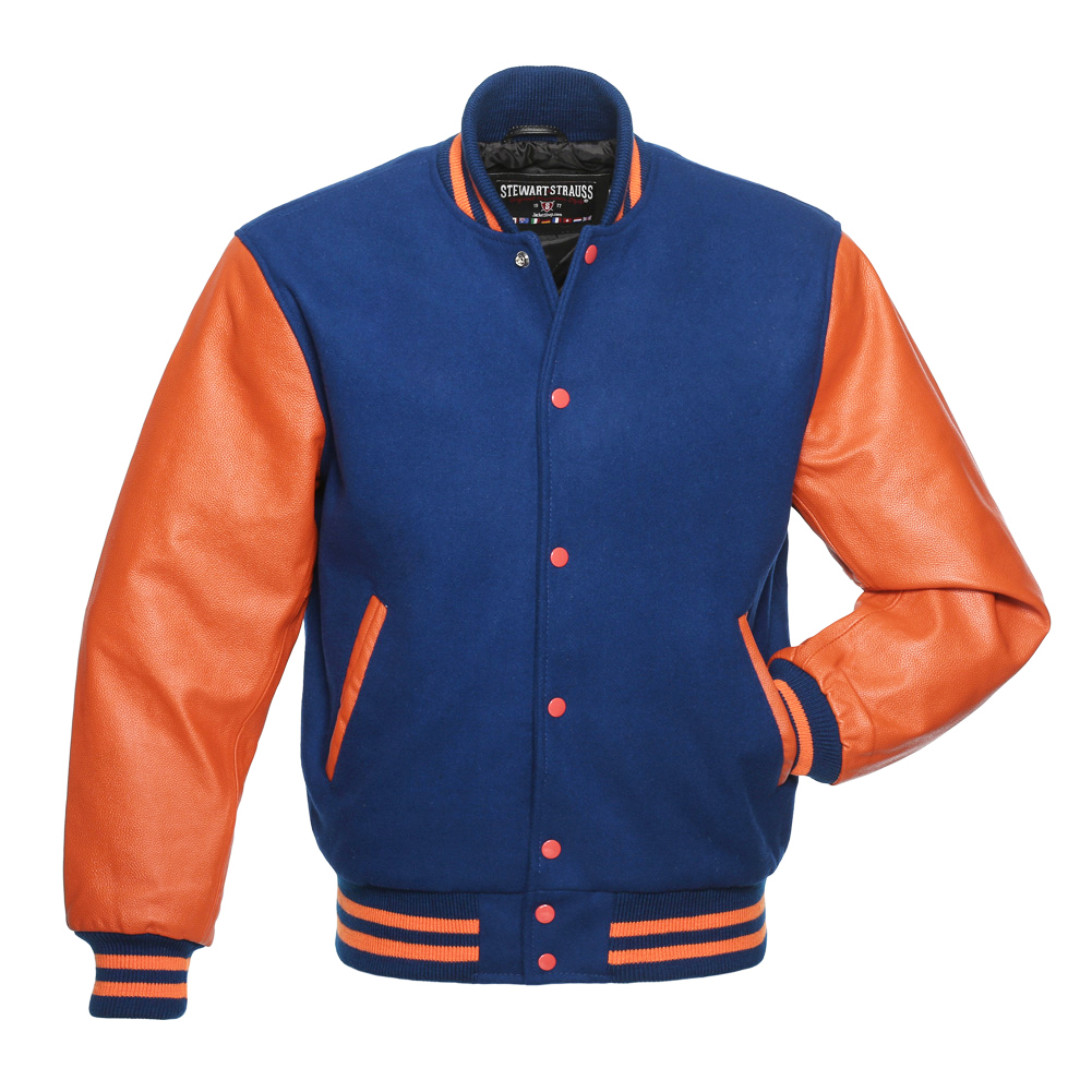 Jacketshop Jacket Royal Blue Wool Orange Leather Letter Jackets