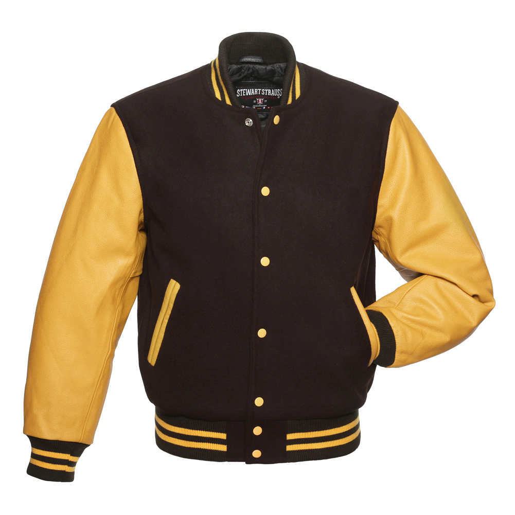 Jacketshop Jacket Brown Wool Gold Leather Letterman Jacket