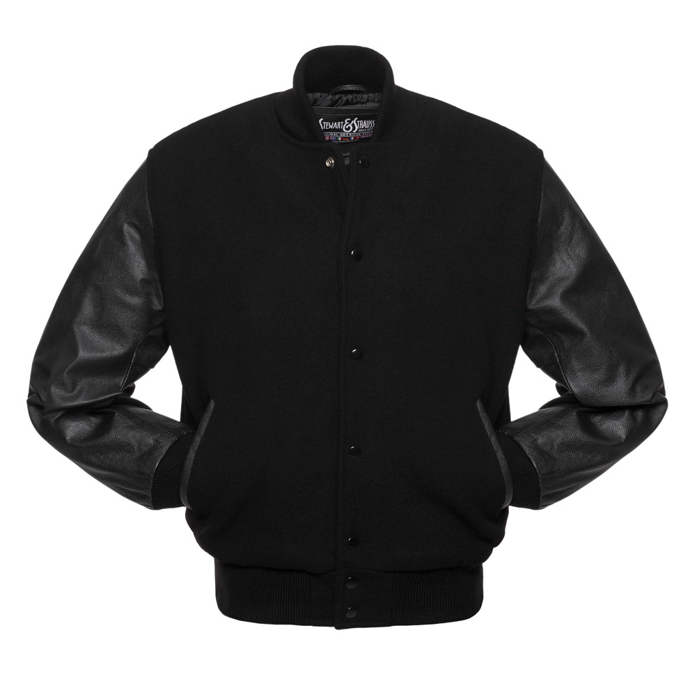 Jacketshop Jacket Youth Black Wool Black Vinyl Varsity Jackets