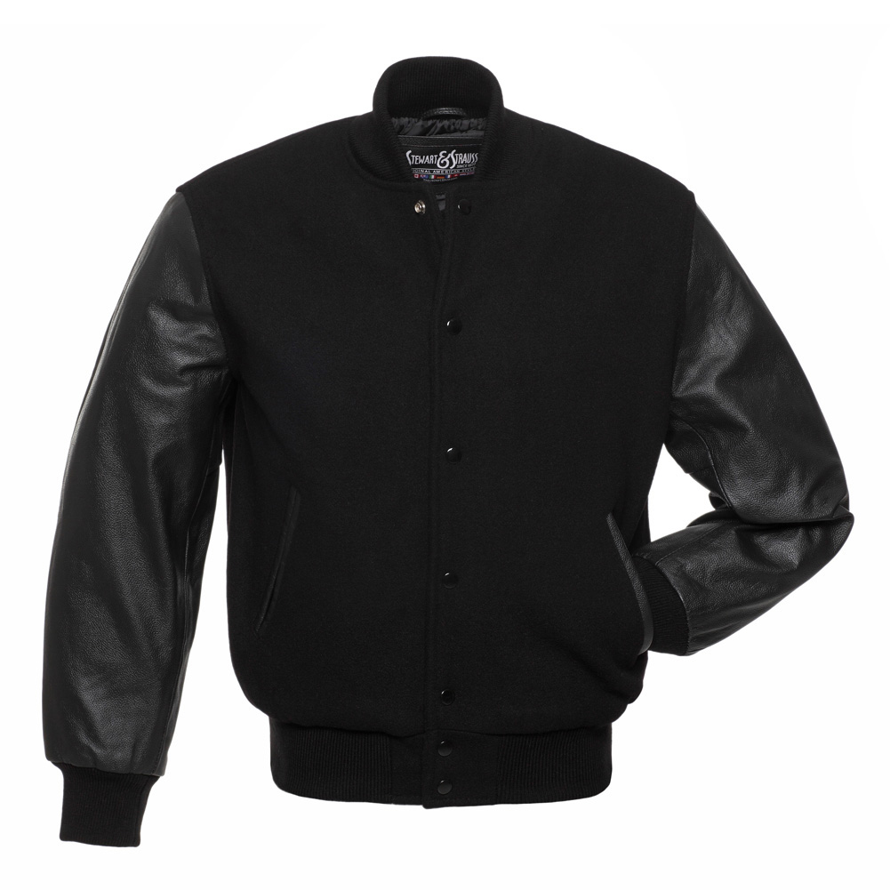 Jacketshop Jacket Youth Black Wool Black Vinyl Varsity Jackets