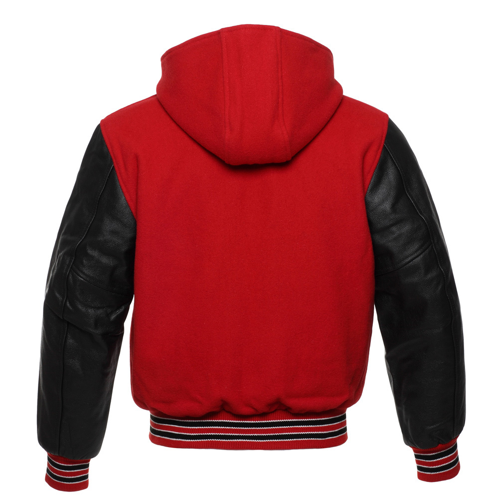 Jacketshop Jacket Hoodie Scarlet Red Wool Black Leather Letterman Jackets