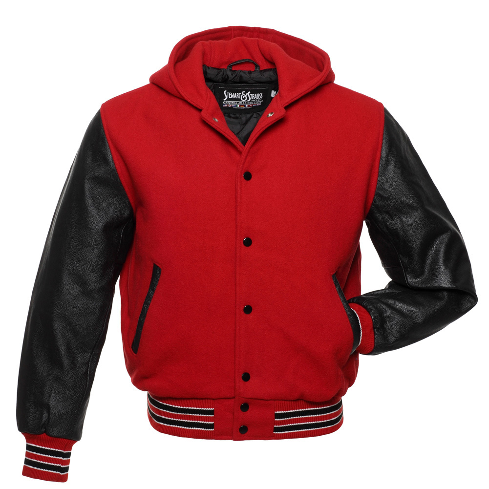 Jacketshop Jacket Hoodie Scarlet Red Wool Black Leather Letterman Jackets